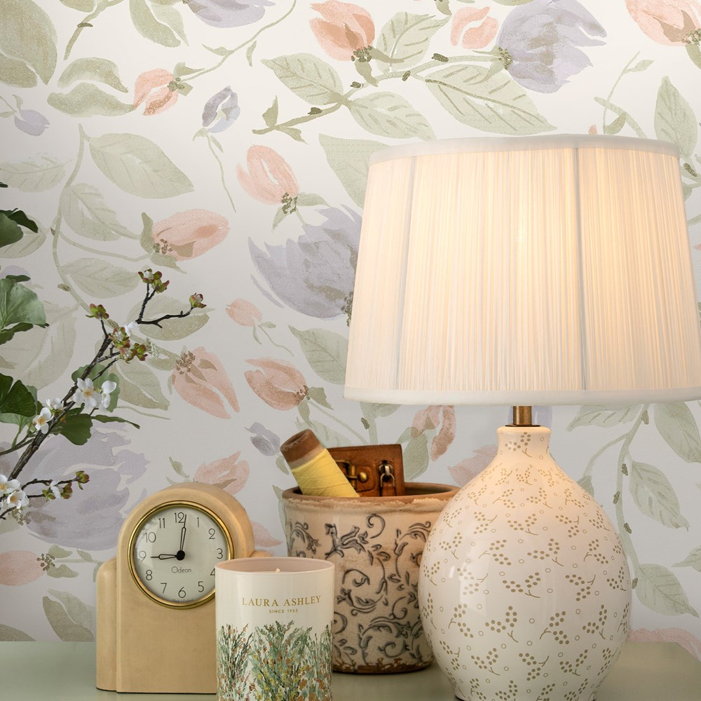 Orisia Peony Wallpaper 122761 by Laura Ashley in Pale Sage Green